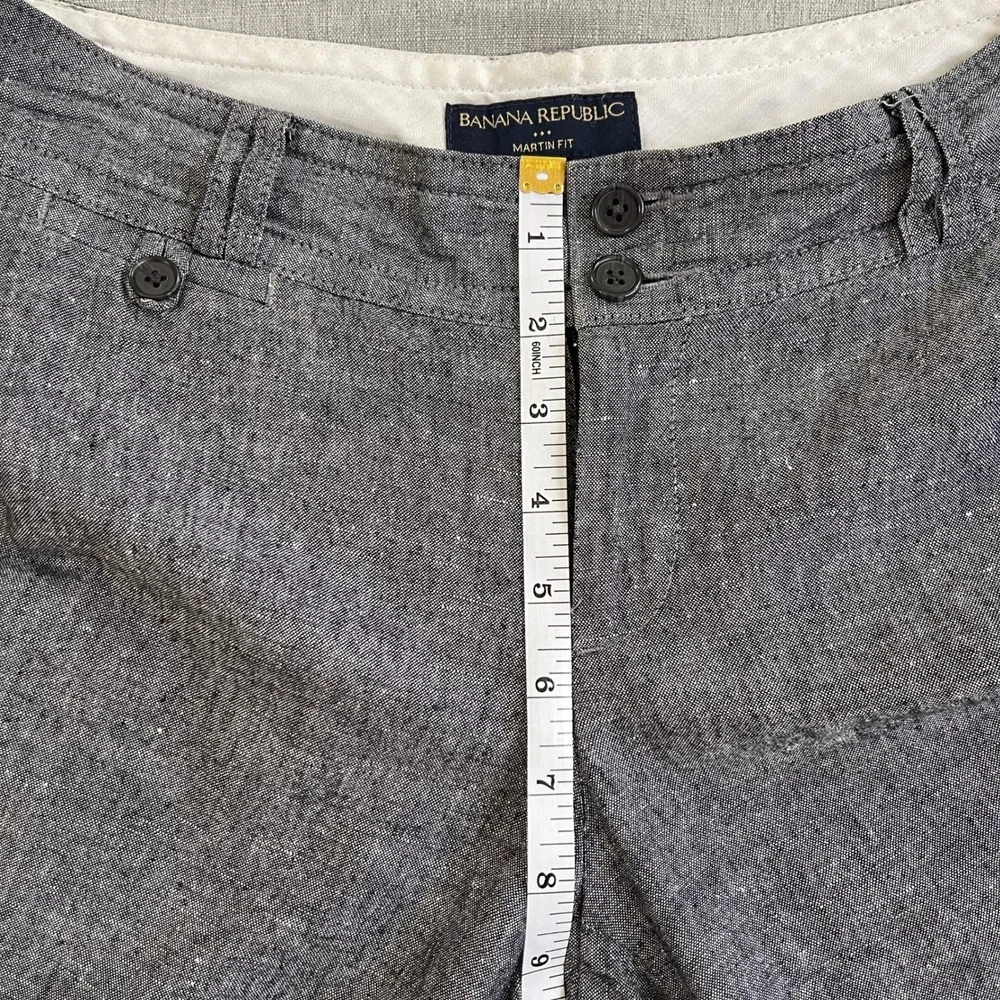 Banana Republic Martin Fit Linen Blend Straight Leg Trousers Women 2 Black Gray